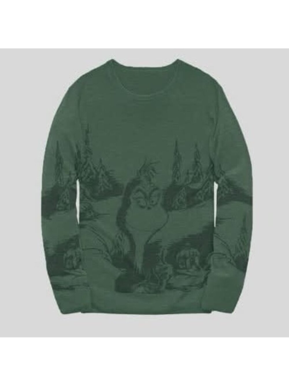 THE GRINCH Dr Seuss Green Scenic Crewneck ribbed Sweater Men’s size Small